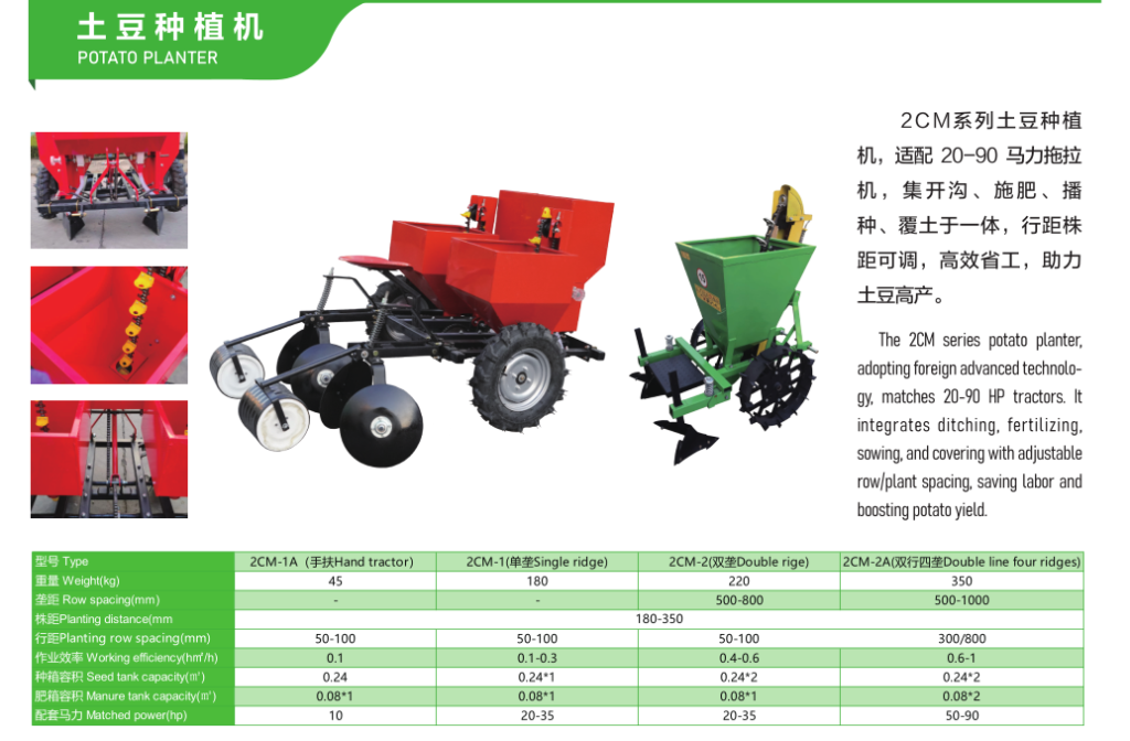 2CM-2 two-row potato planter with fertilizer system
